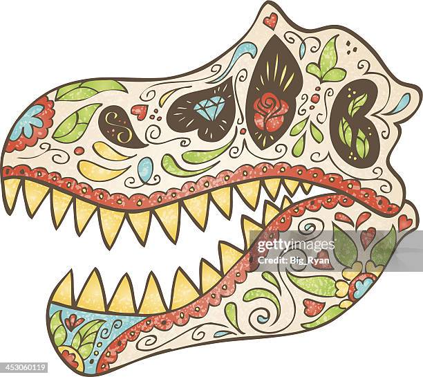dinosaur sugar skull - t rex stock illustrations