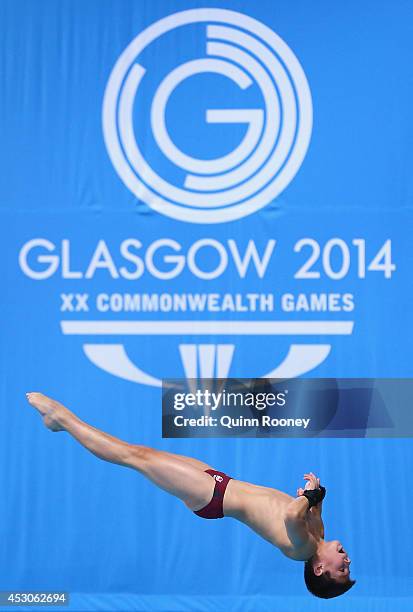 Matthew Dixon of England competes in the Men's 10m Platform Preliminaries at Royal Commonwealth Pool during day ten of the Glasgow 2014 Commonwealth...