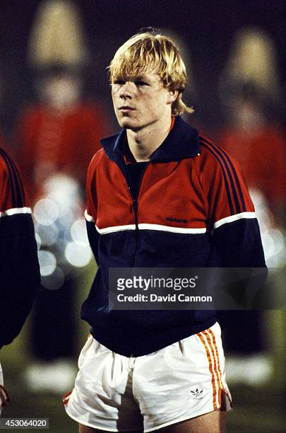 Holland player Ronald Koeman looks on before a Euro 84 qualifier between Holland and Spain at De Kuip Feyenoord on November 16, 1983 in Rotterdam,...
