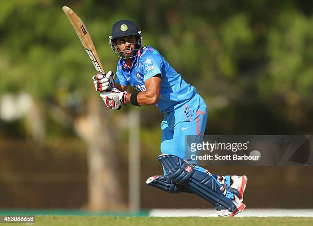 Manoj Tiwary of India 'A' bats during the Cricket Australia Quadrangular Series Final match between Australia 'A' and India 'A' at Marrara Oval on...