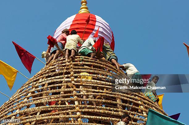 Preparing the Temple Chariot for Shivaratri festival, Gokana, Karnataka, India on February 19, 2012. Shivaratri, 'Great Night of Shiva', is a major...