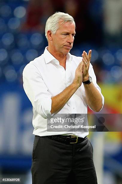 Head coach Alan Pardew of Newcastle United looks on during the match between FC Malaga and Newcastle United as part of the Schalke 04 Cup Day at...