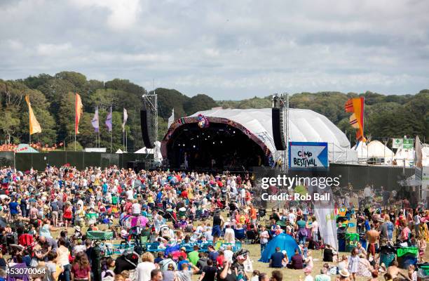 General view of the main stage at Camp Bestival at Lulworth Castle on August 2, 2014 in Wareham, United Kingdom.