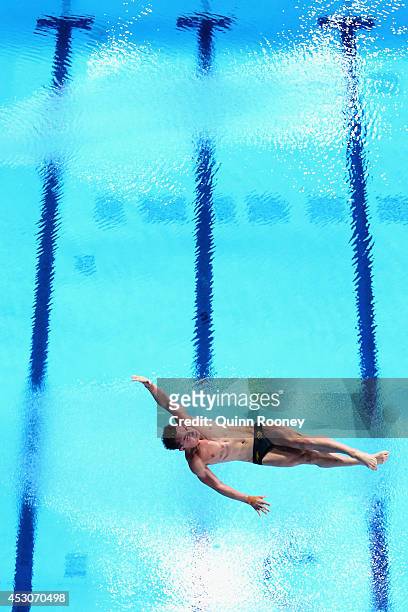 Domonic Bedggood of Australia competes in the Men's 10m Platform Preliminaries at Royal Commonwealth Pool during day ten of the Glasgow 2014...