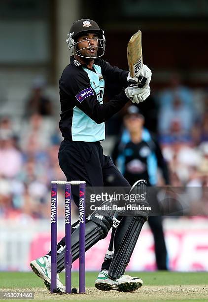 Robin Peterson of Surrey in action during the Natwest T20 Blast Quarter Final match between Surrey and Worcestershire Rapids at The Kia Oval on...