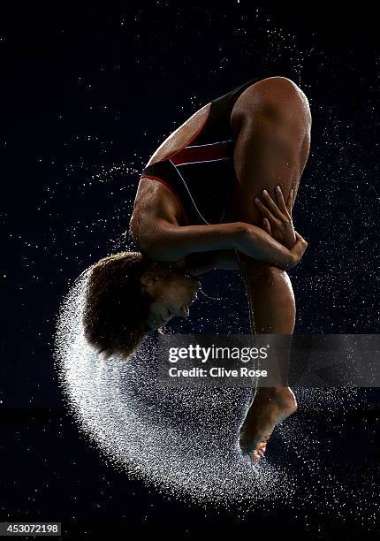 Jennifer Abel of Canada in action during practice prior to the Women's 3m Springboard Final at the Royal Commonwealth Pool during day ten of the...