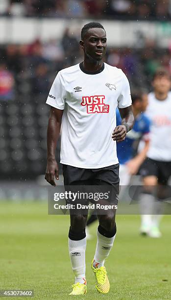 Simon Dawkins of Derby looks on during the pre season friendly match between Derby County and Rangers at iPro Stadium on August 2, 2014 in Derby,...