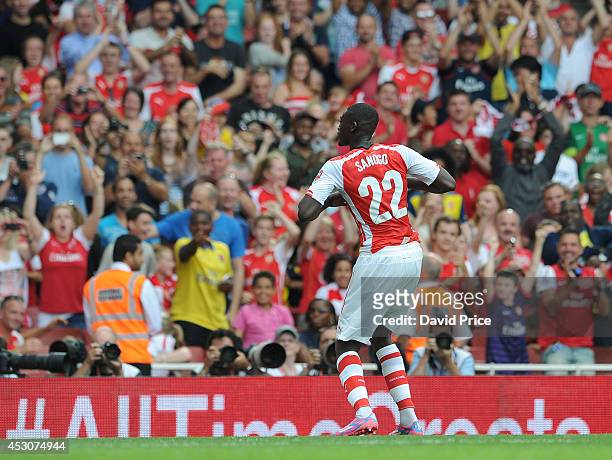 Yaya Sanogo celebrates scoring Arsenal's 1st goal during the Emirates Cup match between Arsenal and Benfica at Emirates Stadium on August 2, 2014 in...