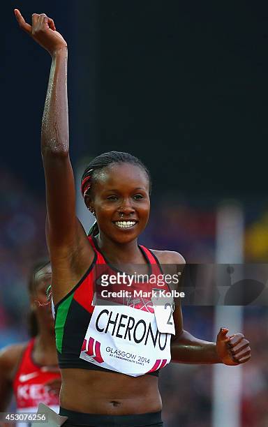 Mercy Cherono of Kenya celebrates winning gold in the Women's 5000 metres final at Hampden Park during day ten of the Glasgow 2014 Commonwealth Games...