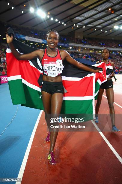 Mercy Cherono of Kenya celebrates winning gold in the Women's 5000 metres final at Hampden Park during day ten of the Glasgow 2014 Commonwealth Games...