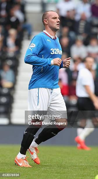 Kris Boyd of Rangers looks on during the pre season friendly match between Derby County and Rangers at iPro Stadium on August 2, 2014 in Derby,...