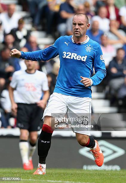 Kris Boyd of rangers looks on during the pre season friendly match between Derby County and Rangers at iPro Stadium on August 2, 2014 in Derby,...