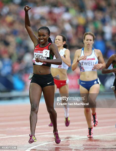Mercy Cherono of Kenya wins the Women's 5000m at Hampden Park during day ten of the Glasgow 2014 Commonwealth Games on August 02, 2014 in Glasgow,...