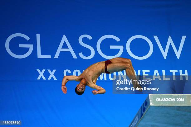 Tom Daley of England competes in the Men's 10m Platform Final at Royal Commonwealth Pool during day ten of the Glasgow 2014 Commonwealth Games on...