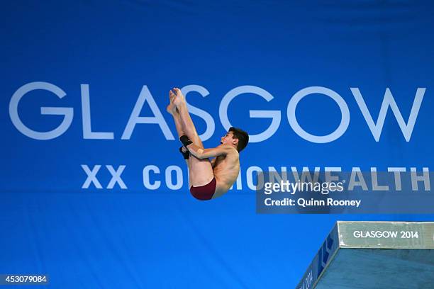 Matthew Dixon of England competes in the Men's 10m Platform Final at Royal Commonwealth Pool during day ten of the Glasgow 2014 Commonwealth Games on...