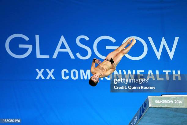 Matthew Dixon of England competes in the Men's 10m Platform Final at Royal Commonwealth Pool during day ten of the Glasgow 2014 Commonwealth Games on...