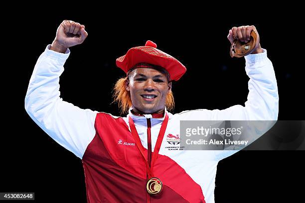Gold medalist Joseph Joyce of England poses during the medal ceremony for the Men's Super Heavy Final at SSE Hydro during day ten of the Glasgow 2014...