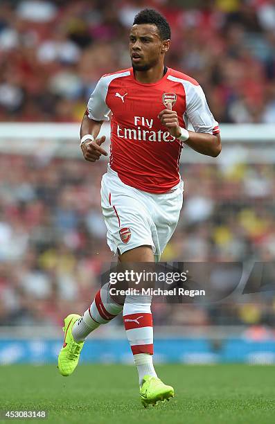 Francis Coquelin of Arsenal in action during the Emirates Cup match between Arsenal and Benfica at the Emirates Stadium on August 2, 2014 in London,...