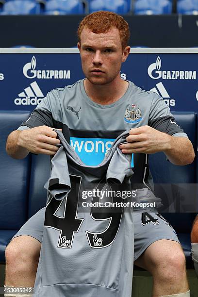 Adam Campbell of Newcastle United sits on the bench during the match between FC Malaga and Newcastle United as part of the Schalke 04 Cup Day at...