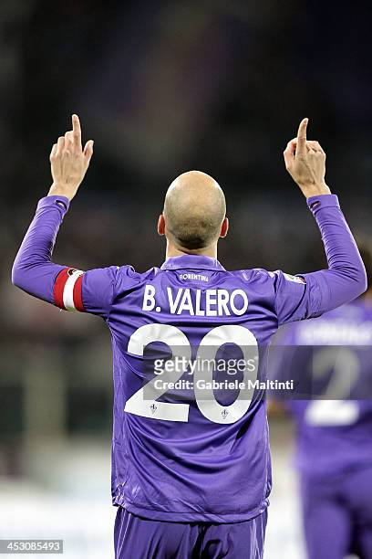 Borja Valero of ACF Fiorentina celebrates after scoring a goal during the Serie A match between ACF Fiorentina and Hellas Verona FC at Stadio Artemio...