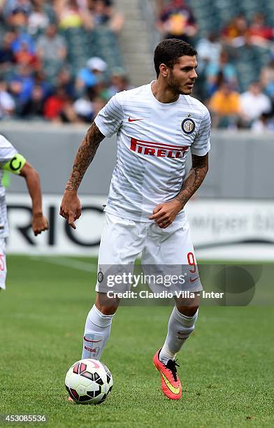 Mauro Icardi of FC Inter Milan in action during the International Champions Cup 2014 at Lincoln Financial Field on August 2, 2014 in Philadelphia,...