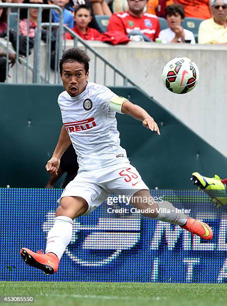 Yuto Nagatomo of FC Inter Milan in action during the International Champions Cup 2014 at Lincoln Financial Field on August 2, 2014 in Philadelphia,...