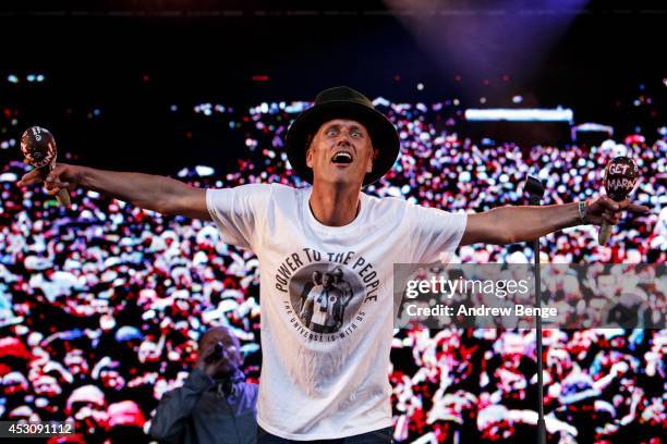 Bez of Happy Mondays performs on stage at Kendal Calling Festival at Lowther Deer Park on August 2, 2014 in Kendal, United Kingdom.