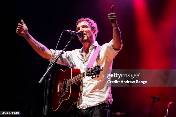 Frank Turner performs on stage at Kendal Calling Festival at Lowther Deer Park on August 2, 2014 in Kendal, United Kingdom.