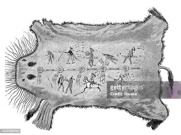 antikes illustration von bemalten bison-haut - tribal art stock-grafiken, -clipart, -cartoons und -symbole