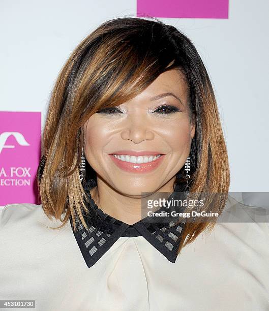 Actress Tisha Campbell arrives at the Vivica A. Fox 50th Birthday party at Philippe Chow on August 2, 2014 in Beverly Hills, California.