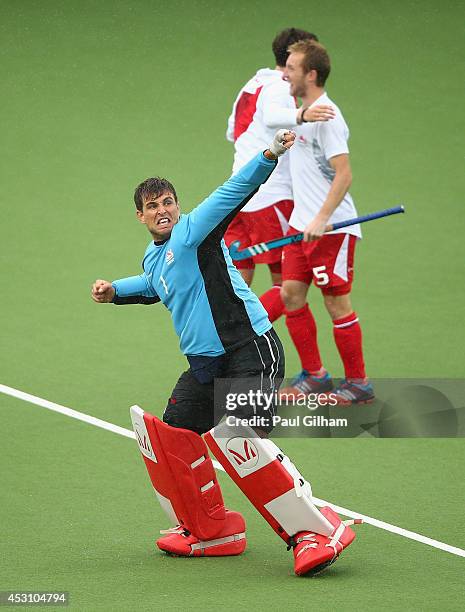 Goalkeeper George Pinner of England celebrates after England won the Bronze Medal following a penalty shoot out in the bronze medal match between New...