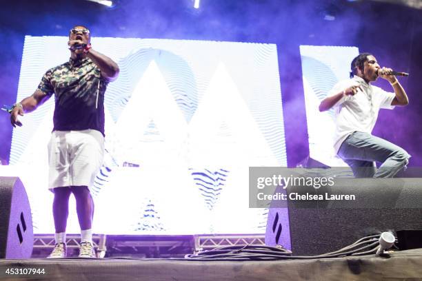 Ferg and A$AP Rocky of the A$AP Mob perform at the HARD summer music festival at Whittier Narrows Recreation Area on August 2, 2014 in Los Angeles,...