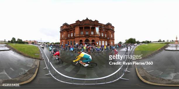 Competitors take part in the Men's Cycling Road Race during day eleven of the Glasgow 2014 Commonwealth Games on August 3, 2014 in Glasgow, United...