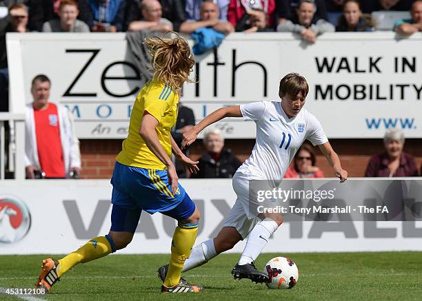 Fran Kirby of England in action during the Women's International Friendly match between England and Sweden at Victoria Park on August 3, 2014 in...