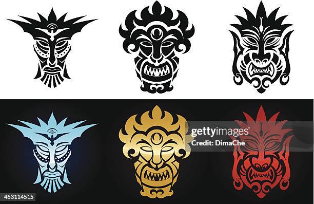 illustrations, cliparts, dessins animés et icônes de ensemble de ses idoles - tatouage polynésien
