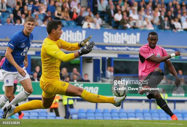 Jackson Martinez of Porto scores against Everton during the Pre-Season Friendly between Everton and Porto at Goodison Park on August 3, 2014 in...