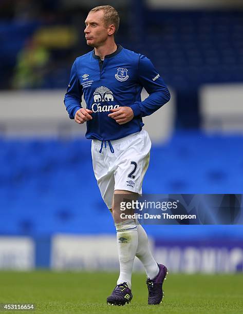 Tony Hibbert of Everton during the Pre-Season Friendly between Everton and Porto at Goodison Park on August 3, 2014 in Liverpool, England.