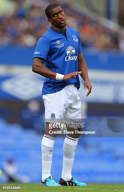 Sylvain Distin of Everton during the Pre-Season Friendly between Everton and Porto at Goodison Park on August 3, 2014 in Liverpool, England.
