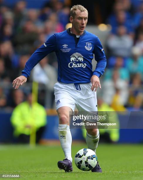 Tony Hibbert of Everton during the Pre-Season Friendly between Everton and Porto at Goodison Park on August 3, 2014 in Liverpool, England.