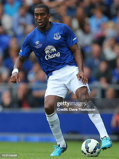 Sylvain Distin of Everton during the Pre-Season Friendly between Everton and Porto at Goodison Park on August 3, 2014 in Liverpool, England.