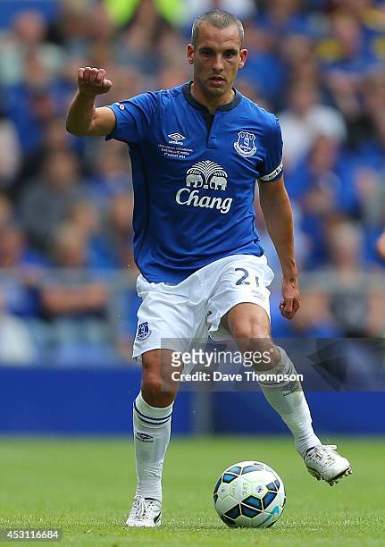 Leon Osman of Everton during the Pre-Season Friendly between Everton and Porto at Goodison Park on August 3, 2014 in Liverpool, England.