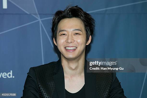 Park Yoo-Chun of South Korean boy band JYJ attends the 2014 JYJ 2nd Album "Just Us" show case at COEX Hall on August 3, 2014 in Seoul, South Korea.