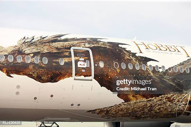 General view of the airplane on display at "The Hobbit: The Desolation of Smaug" - Air New Zealand livery held at LAX Flight Path Museum on December...