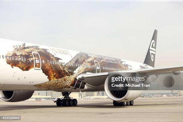 General view of the airplane on display at "The Hobbit: The Desolation of Smaug" - Air New Zealand livery held at LAX Flight Path Museum on December...