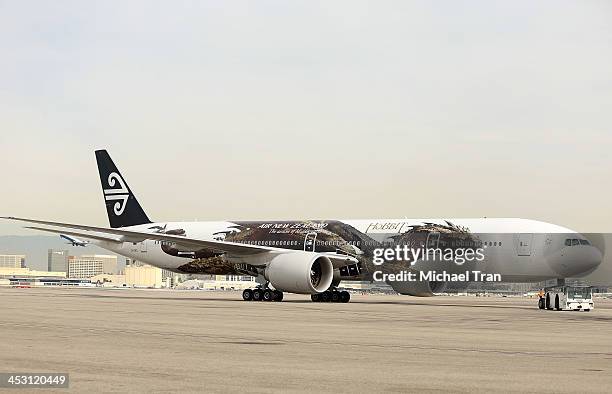 General view of the airplane on display at "The Hobbit: The Desolation of Smaug" - Air New Zealand livery held at LAX Flight Path Museum on December...