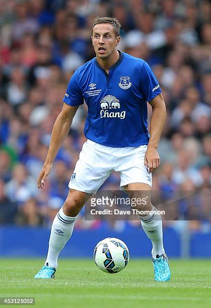 Phil Jagielka of Everton during the Pre-Season Friendly between Everton and Porto at Goodison Park on August 3, 2014 in Liverpool, England.