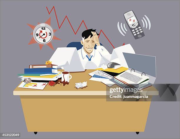 businessman stressed in his office. - praça do comércio stock illustrations