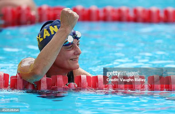 Patricia Kamm of Switzerland competes in the Women's 800m Freestyle at Parc Jean-Drapeau during the 15th FINA World Masters Championships on August...