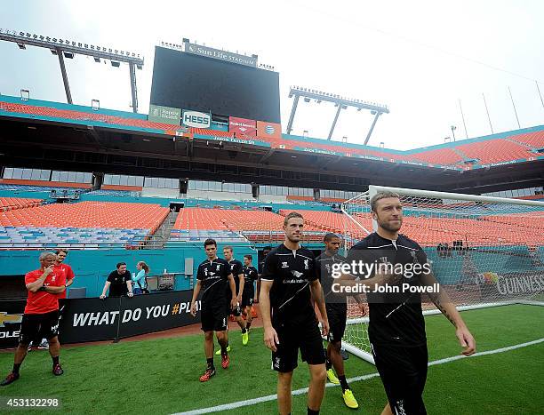 Rickie Lambert of Liverpool during an open training session at Sunlife Stadium on August 3, 2014 in Miami, Florida.