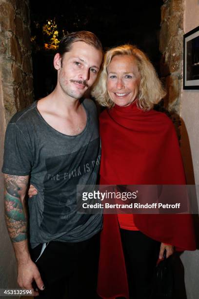 Nicolas Duvauchelle and Brigitte Fossey pose after 'Des journees entieres dans les arbres' play at the 30th Ramatuelle Festival : Day 3 on August 3,...